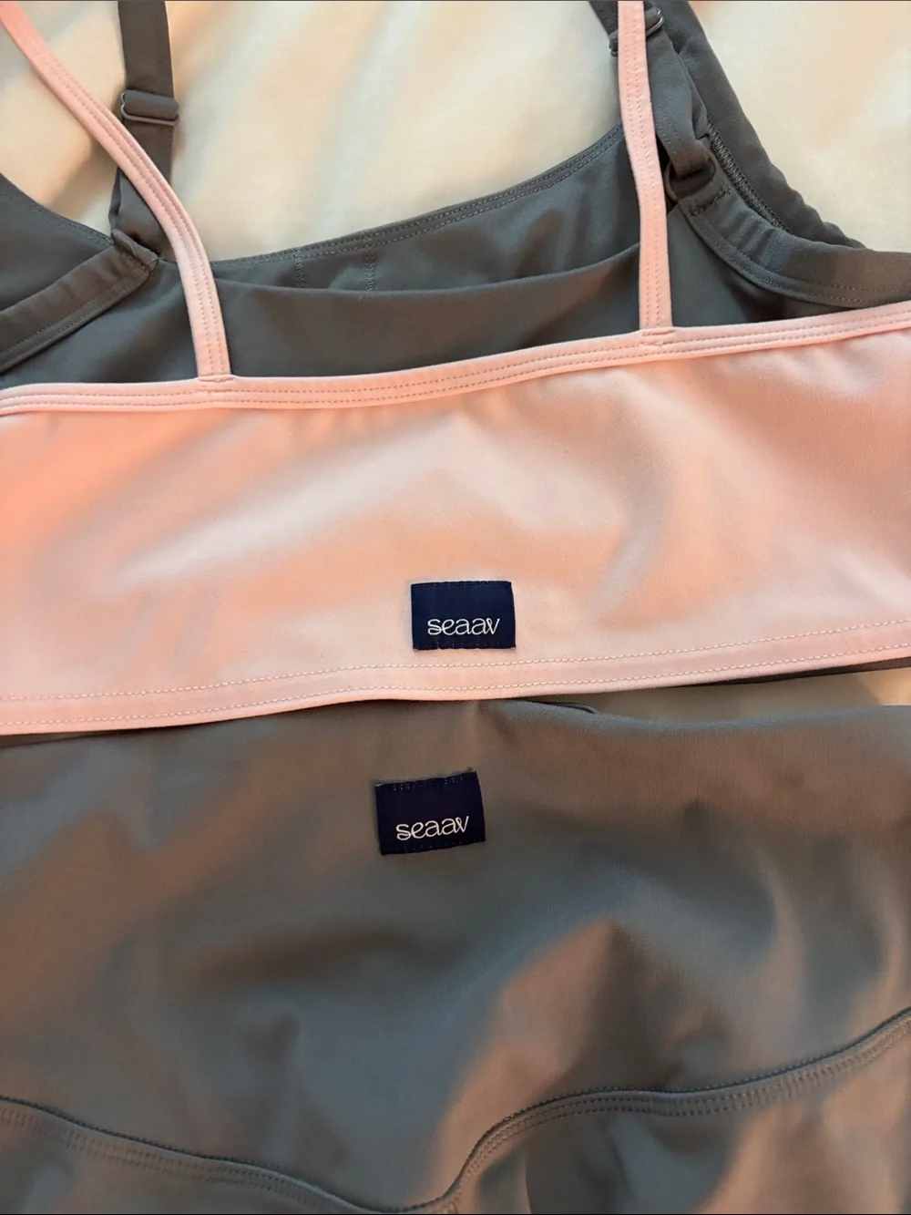 Seaav Pink & Gray Athletic Bra and Gray Leggings Set large bra medium leggings